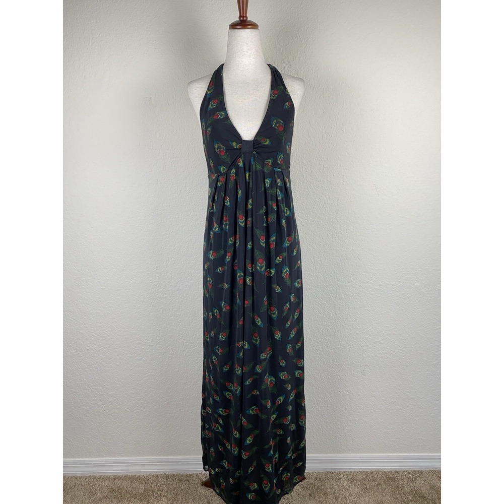 Y2k Forever 21 Size S Maxi Halter Dress Peacock Print Whimsigoth Witchy Babydoll